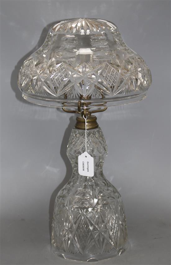 A brass mounted cut glass table lamp, height 53cm